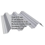 Damwandplaat T92P dakplaat Zilver-Metallic met ingebedde technische gegevens zoals materiaal, dikte en coating