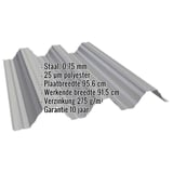 Damwandplaat T92P dakplaat, 0,75 mm staal, RAL9007, met ingebouwde technische gegevens