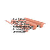 Damwandplaat TP104 dak Koperbruin met ingebedde specificaties voor materiaal, dikte en coating