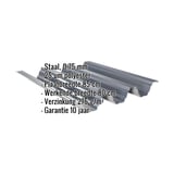 Damwandplaat TP104 dak, antracietgrijs, met ingebedde productgegevens zoals materiaal, dikte en coating