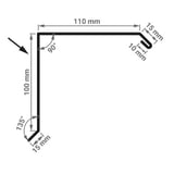 Technische tekening van de gevelpan met afmetingen 110 mm x 100 mm en hoeken