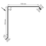 Technische tekening van de gevelpan met afmetingen 150 mm x 150 mm en zettingen
