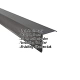 Gevelpan van staal, donkergrijs mat, met ingebedde specificaties over materiaal en coating