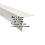 Gevelhoekprofiel van staal, zuiverwit RAL 9010, met ingebedde productdetails