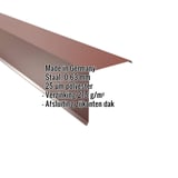Gevelhoekprofiel van roodbruin staal, 0,63 mm, 25 µm polyestercoating, met ingebedde gegevens
