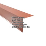Gevelhoek Koperbruin (RAL 8004) van staal 0,63 mm met 25 µm polyestercoating, productgegevens getoond