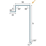 Technische tekening van de gevelpan met afmetingen 35x90 mm en hoeken van 90 graden