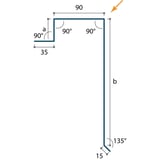 Technische tekening van de gevelpan met afmetingen 90 mm, 35 mm en hoeken 90 graden, 135 graden