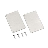 Zijpanelen van zilverkleurig aluminium, twee rechthoekige platen met elk twee boorgaten, plus vier schroeven