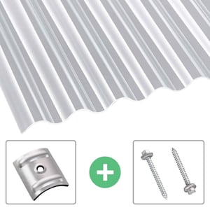 Acrylglas golfplaat 76/18, 3,00 mm, helder, met bevestigingsmateriaal (afstandhouders en schroeven)