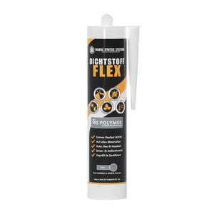 Afdichtingskit FLEX koker grijs, met productkenmerken en fabrikantlogo DACHPROTECT als infografiek