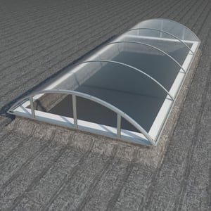 Alumon lichtkoepel van helder polycarbonaat, 10 mm, gemonteerd op een plat dak