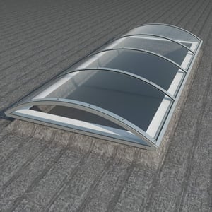 Alumon polycarbonaat lichtplaat, 10 mm, helder, gebogen, op donker dak