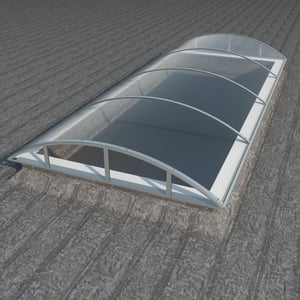 Alumon lichtkoepel van helder polycarbonaat, 10 mm, gemonteerd op een plat dak