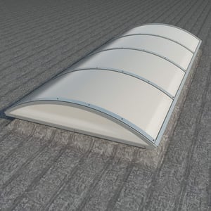 Alumon polycarbonaat lichtplaat opaal wit, 10 mm, gebogen, op grijze dakbedekking