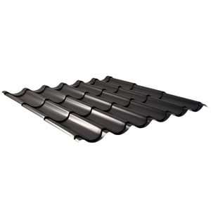 Dakpanplaat 2/1060 Gitzwart (RAL 9005) met 25 µm polyestercoating, hoofdaanzicht