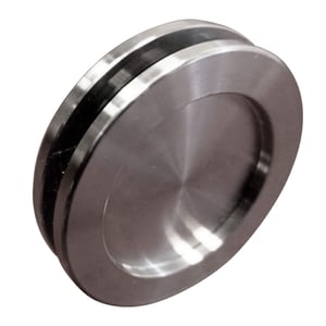 Ronde deurgreep van blank aluminium, hoofdweergave, met zwarte afdichtring