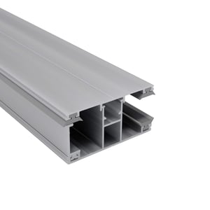DUO randprofiel 16 mm van blank aluminium, schuin van boven, met zichtbare profielstructuur