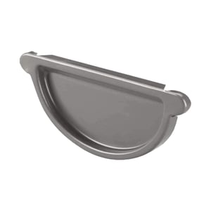 Dakgoot eindstuk van staal, grijs aluminiumkleurig (RAL9007), 50 µm polyurethaan coating, vooraanzicht