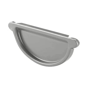 Rinnenendstuk van staal, zilver-metallic (RAL 9006) met 50 µm polyurethaan coating, bovenaanzicht