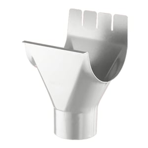 Dakgootuitloop van staal in Zilver-Metallic (RAL 9006) met polyurethaancoating, vooraanzicht