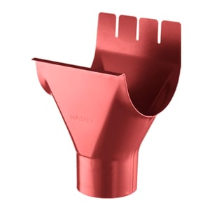 Rinnenuitloop van staal, kersrood (RAL 3011) met 50 µm polyurethaan coating, Niagara logo zichtbaar