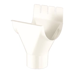 Rinnenuitloop van staal, zuiverwit (RAL 9010) met 50 µm polyurethaan coating, vooraanzicht