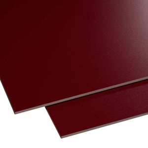 HPL plaat 6 mm Oxyderood, hoofdaanzicht van twee licht overlappende platen