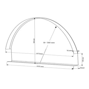 Technische tekening van een PVC-lichtboog met afmetingen voor straal 560 mm, breedte 1035 mm en hoogte 560 mm
