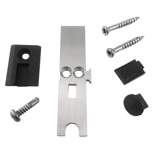 Meenemer van blank aluminium met schroeven en zwarte rubberen onderdelen, setoverzicht