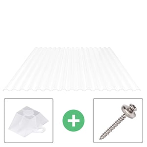 Polycarbonaat damwandplaat 76/18 opaal, 0,90 mm, met afstandhouder en schroef