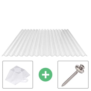 Helder polycarbonaat damwandplaten voordeelpakket 76/18 met afstandhouders en schroeven