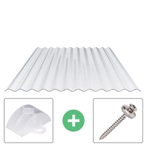 Polycarbonaat golfplaat 76/18, helder, 0,90 mm, met afstandhouder en RVS schroef