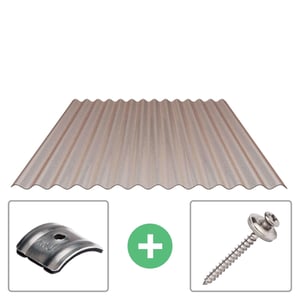 Polycarbonaat golfplaat 76/18, 2,80 mm, brons, met kalot en schroef