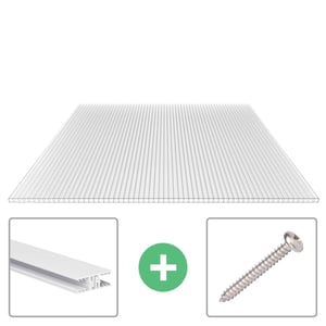 Polycarbonaat kanaalplaat 10 mm, helder, met bevestigingsprofiel en schroef