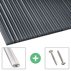 Polycarbonaat kanaalplaat | 16 mm | Profiel A4 | Voordeelpakket | Plaatbreedte 98 cm | Grafiet | X-Structuur | Breedte 7,12 m | Lengte 2,00 m