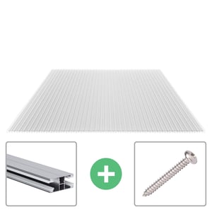Polycarbonaat kanaalplaat | 16 mm | Profiel DUO | Voordeelpakket | Plaatbreedte 98 cm | Helder | X-Structuur | Breedte 3,09 m | Lengte 4,00 m