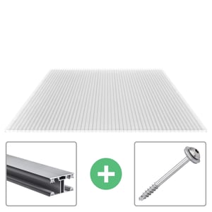 Polycarbonaat kanaalplaat 16 mm, helder, met aluminium profiel en schroef als accessoire