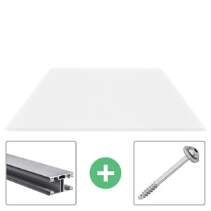 Polycarbonaat kanaalplaat 16 mm opaal met bevestigingsmateriaal en schroef