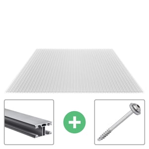 Polycarbonaat kanaalplaat | 16 mm | Profiel ECO | Voordeelpakket | Plaatbreedte 98 cm | Helder | X-Structuur | Breedte 5,05 m | Lengte 3,50 m