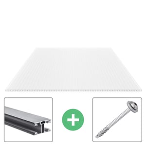 Polycarbonaat lichtplaat 16 mm, opaalwit, met aluminium profiel en schroef