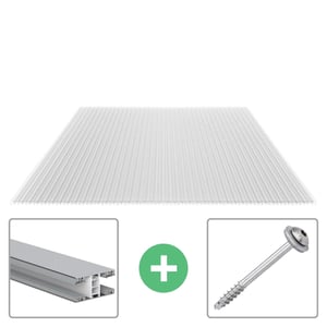 Polycarbonaat kanaalplaat | 16 mm | Profiel Mendig | Voordeelpakket | Plaatbreedte 98 cm | Helder | X-Structuur | Breedte 3,09 m | Lengte 4,00 m