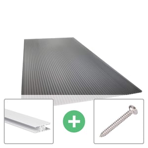 Polycarbonaat kanaalplaat 16 mm antraciet, met aluminium profiel en roestvrijstalen schroef