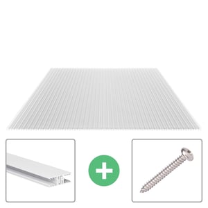 Polycarbonaat kanaalplaat 16mm, helder, met Zevener Sprosse profiel en bevestigingsmateriaal