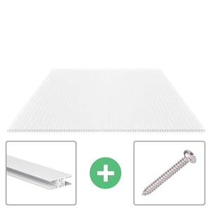 Polycarbonaat kanaalplaat 16 mm opaal, met Zevener Sprosse profiel en bevestigingsmateriaal