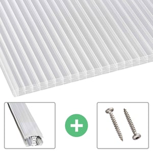 Helder polycarbonaat kanaalplaat 25 mm met 7 kamers, inclusief aluminium profiel en schroeven