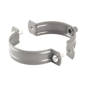 Valbuisklem van staal in grijs aluminiumkleurig (RAL9007) met schroeven, hoofdaanzicht