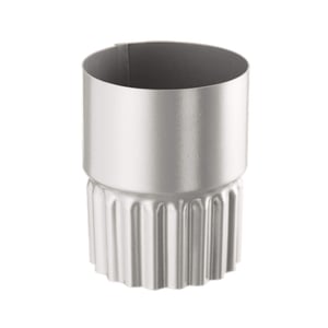 Afvoerbuisverbinder van staal, grijs aluminiumkleurig RAL9007, met geribbeld onderste deel