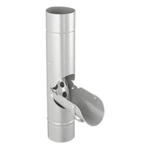 Regenwateropvangbak van staal, zilvermetallic (RAL 9006), met geopende klep en zeef