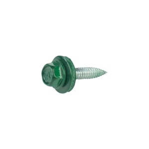 RVS schroef Weckman mosgroen RAL 6005 met afdichtring, detail kop en schroefdraad